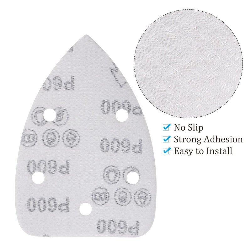 Kozelo 25pcs Mouse Sander Detail Sandpaper - [600 Grit, 3.5" x 5.5"] Triangle Hook and Loop Assorted Sanding Pads Sheet for Wood Furniture Polishing Use | 5 Hole, Aluminum Oxide - Image 5